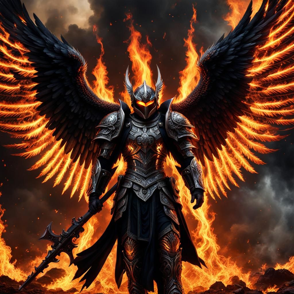 Fiery Dark Fallen Angel in Detailed Armor