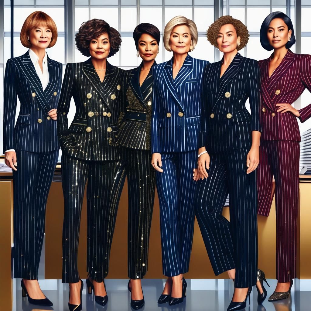 Female CEOs in Glittery Pinstripe Pantsuits