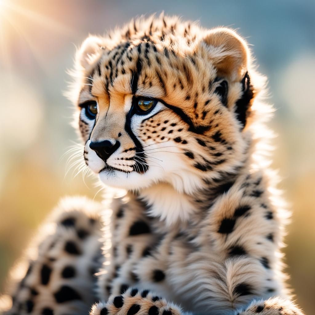Fluffy Baby Cheetah on a Cloud in Pastel Colors