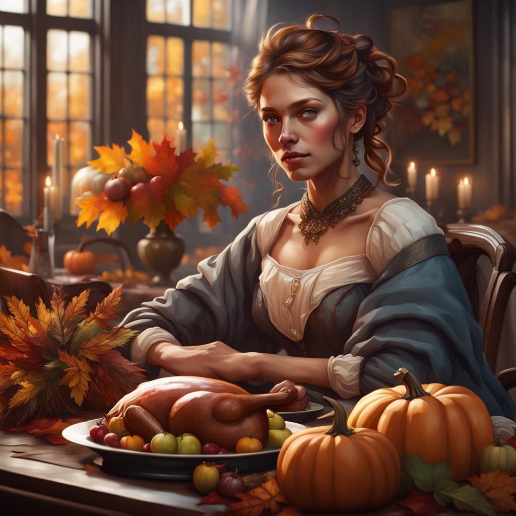 Thanksgiving Tablescape Portrait in Art Nouveau Style