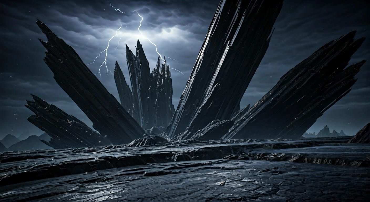 Ethereal Cityscape Unfolds Under Thunderous Skies