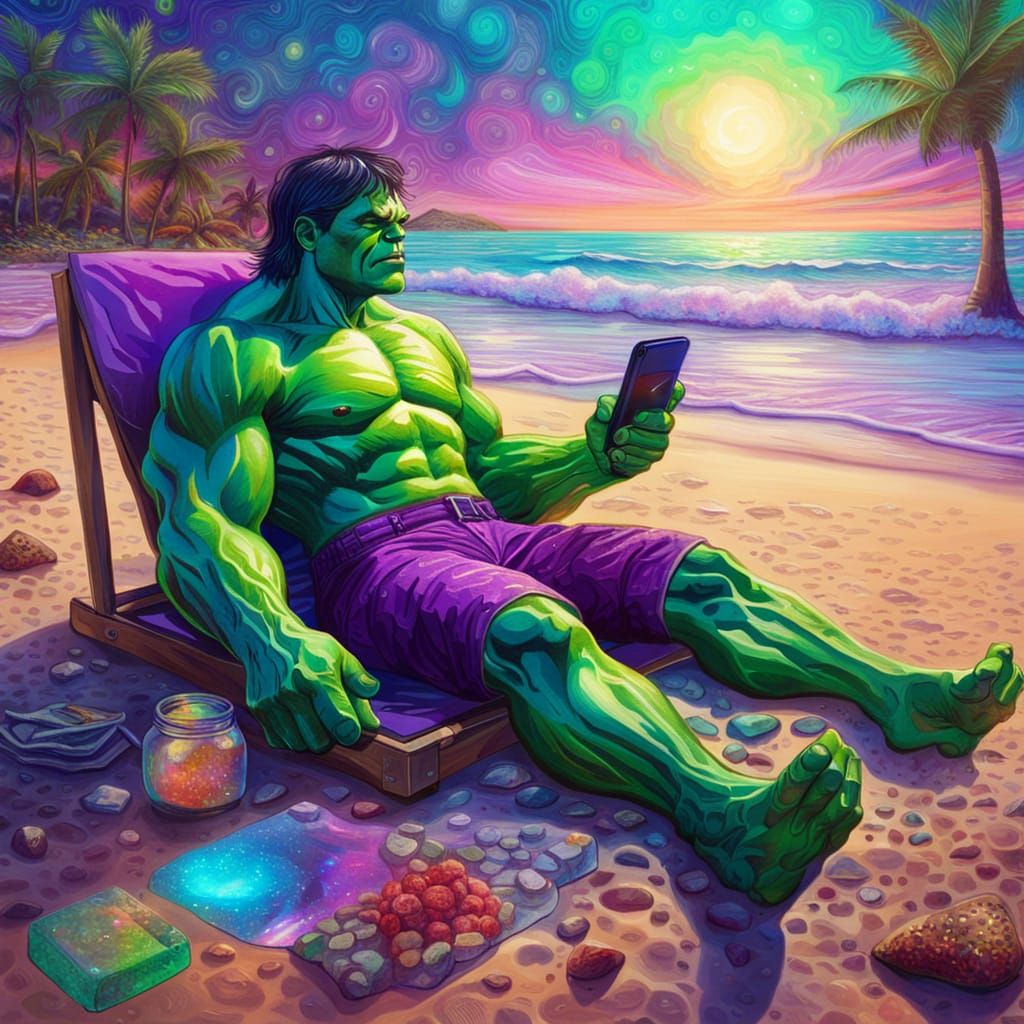 Hulk Relaxing on Beach: Astral Illustration