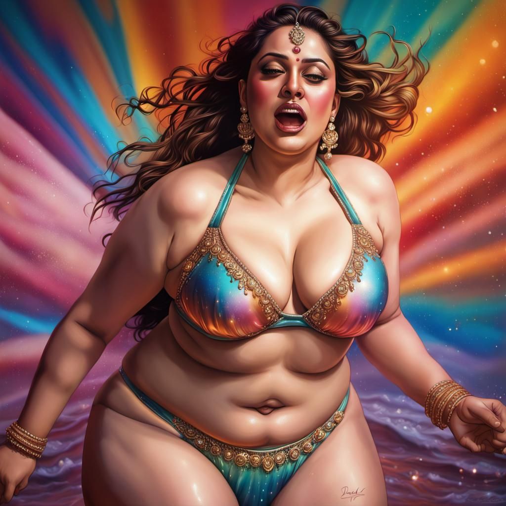 Curvy Woman in Crystal Bikini: Hyperrealistic Splash Art