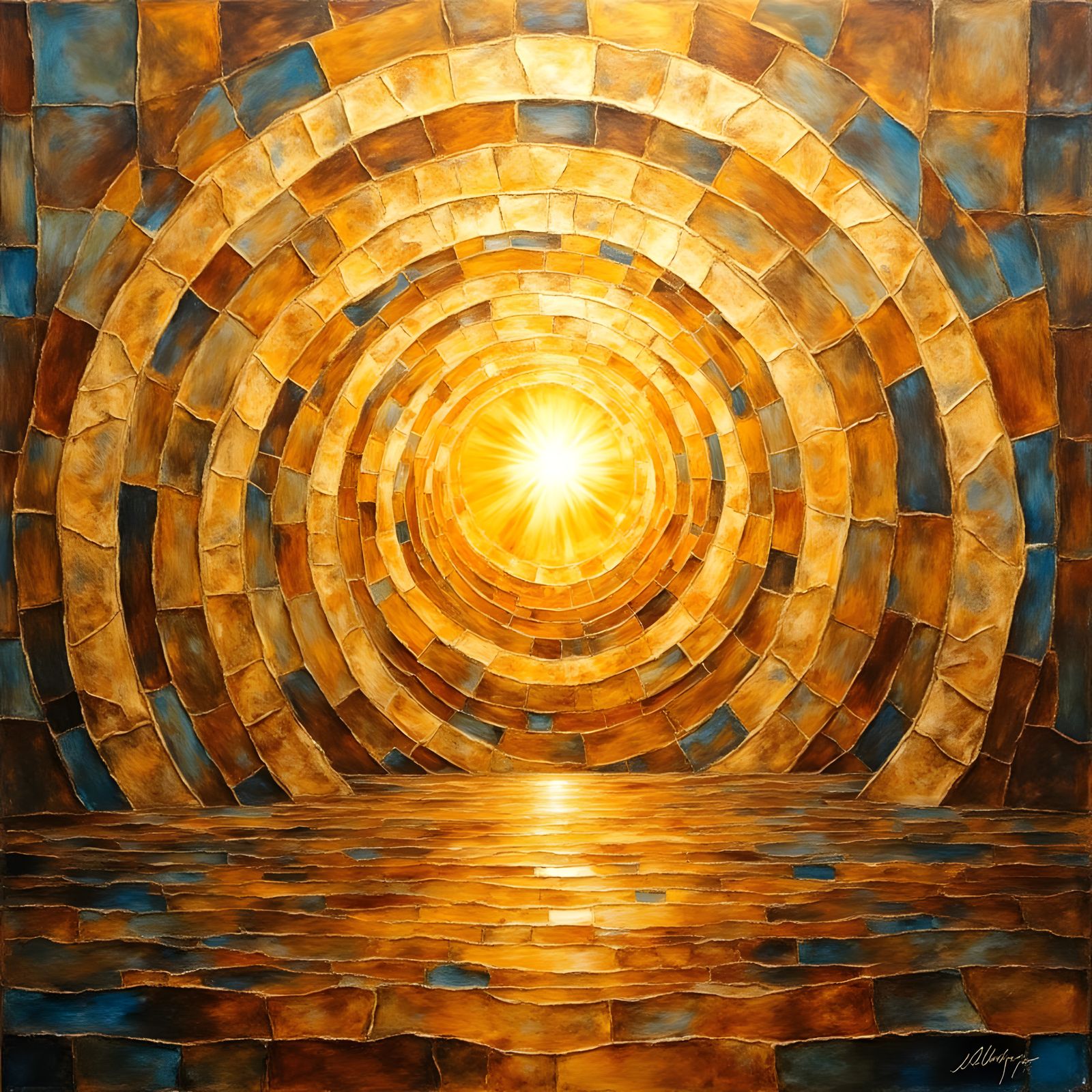 Sacred Abstract Painting with Gold and Ivory Wax Textures