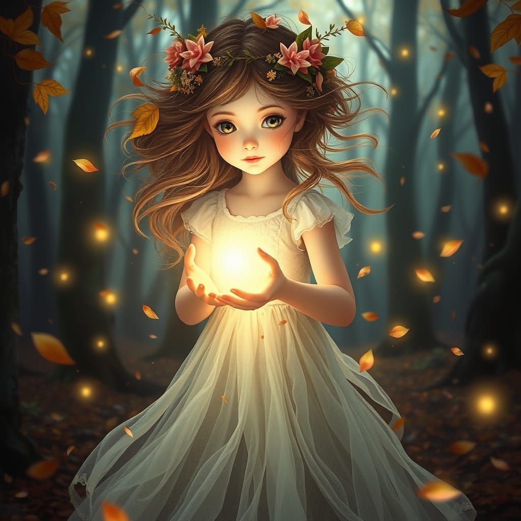 Enchanted Girl Illuminates Whimsical Forest Scene