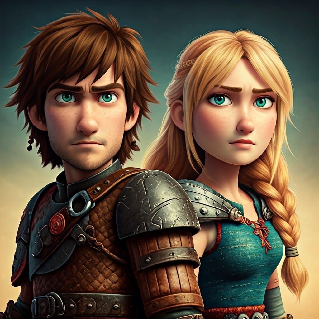 Viking Heroes Hiccup and Astrid in Epic Hyper-Realistic Port...