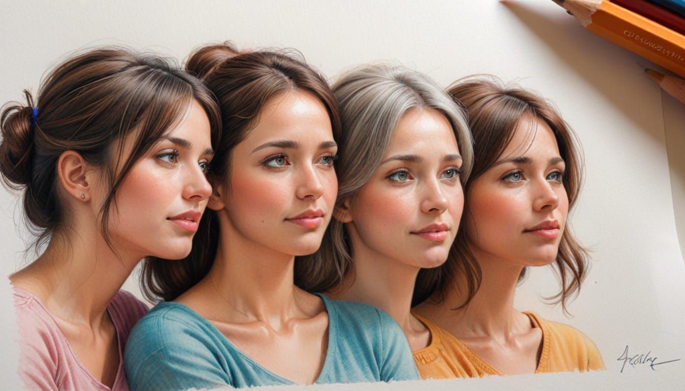 Friends Checking On A Quiet Person: Colored Pencil Sketch