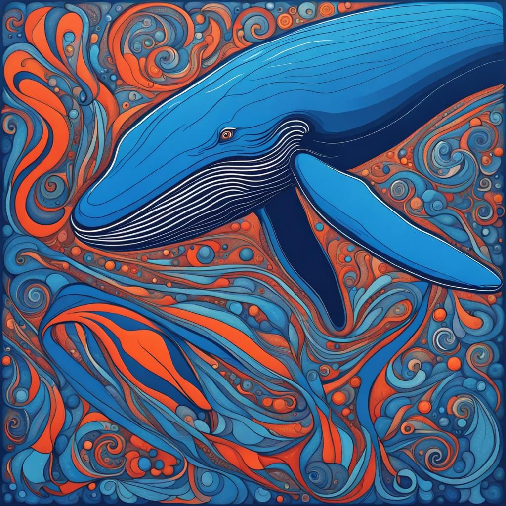 Abstract Blue Whale with Complementary Colors
