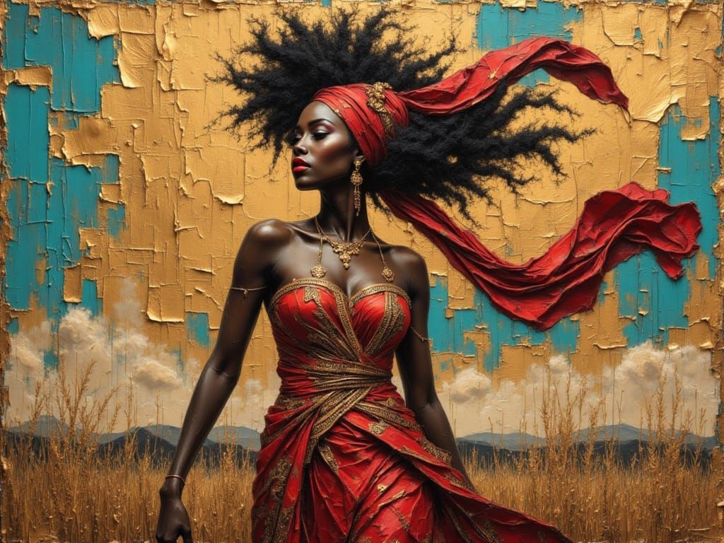 African Woman Portrait in Dynamic Acrylic Style