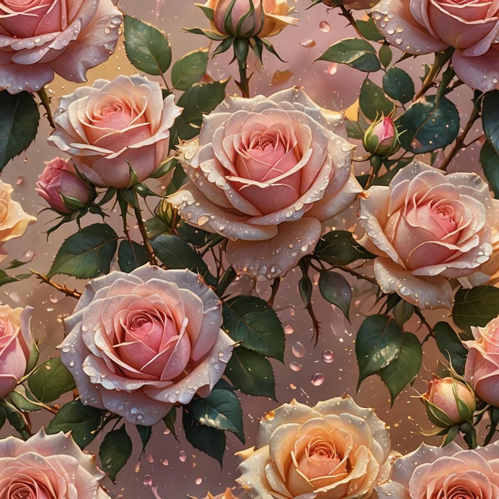 Pink Roses in Golden Light: Anime-Style Digital Art