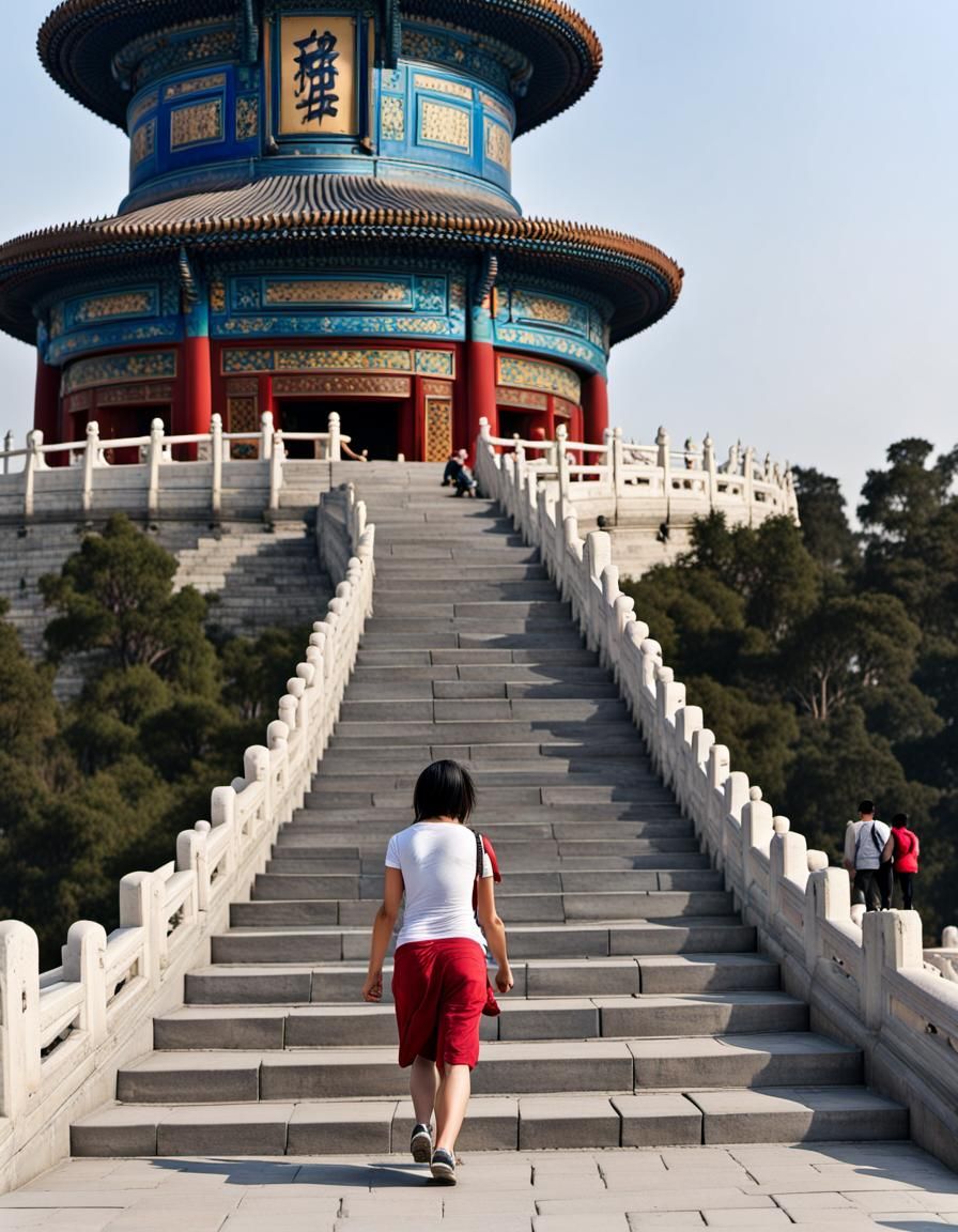 Climbing Steps at Temple of Heaven, Beijing