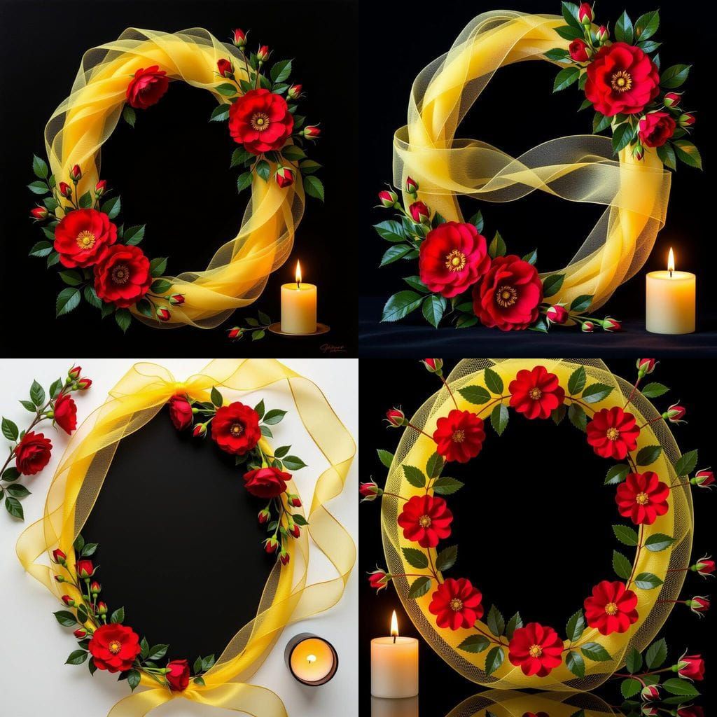 Yellow Tulle Ribbon with Wild Roses and Candle