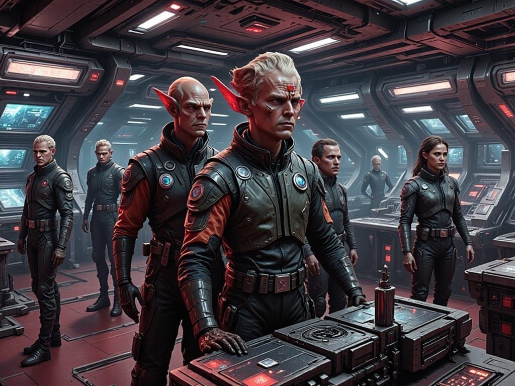 Terran Starfleet Warship Crew in Sci-Fi Style