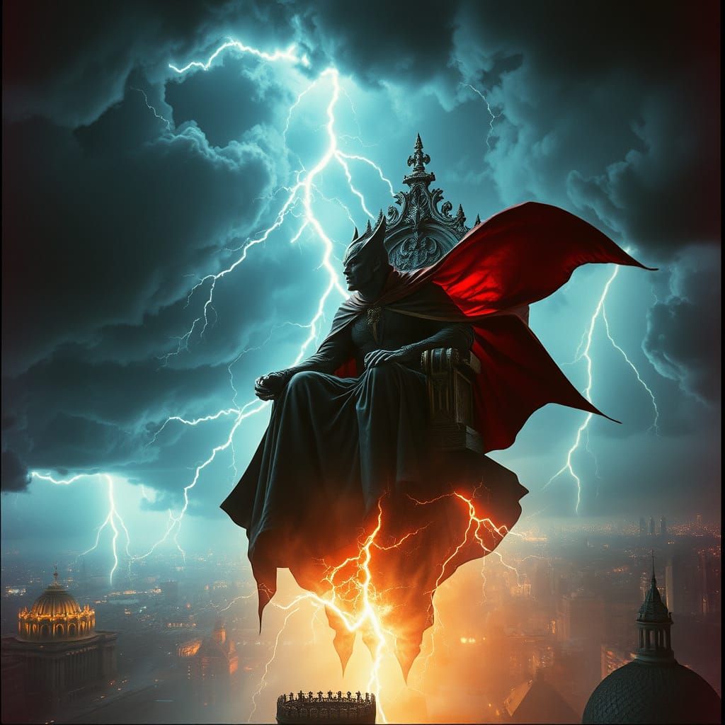 Villain Enthroned Above Shattered City in Digital Art
