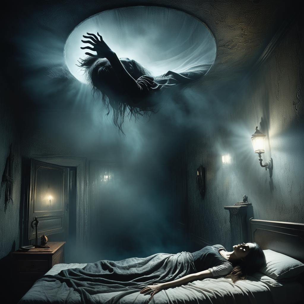 Eerie Arm Reaching from Under Bed in Surrealism