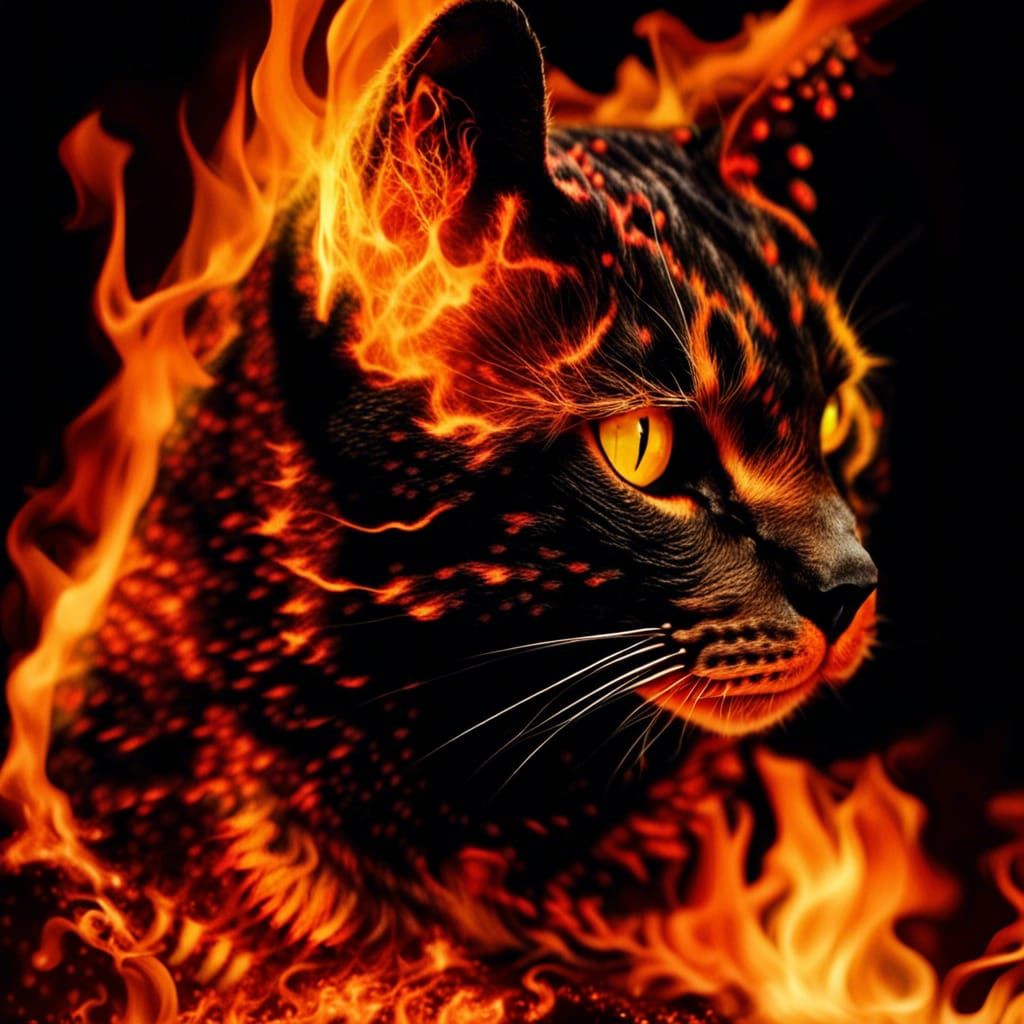Fiery Feline: A Cat Ablaze with Digital Art