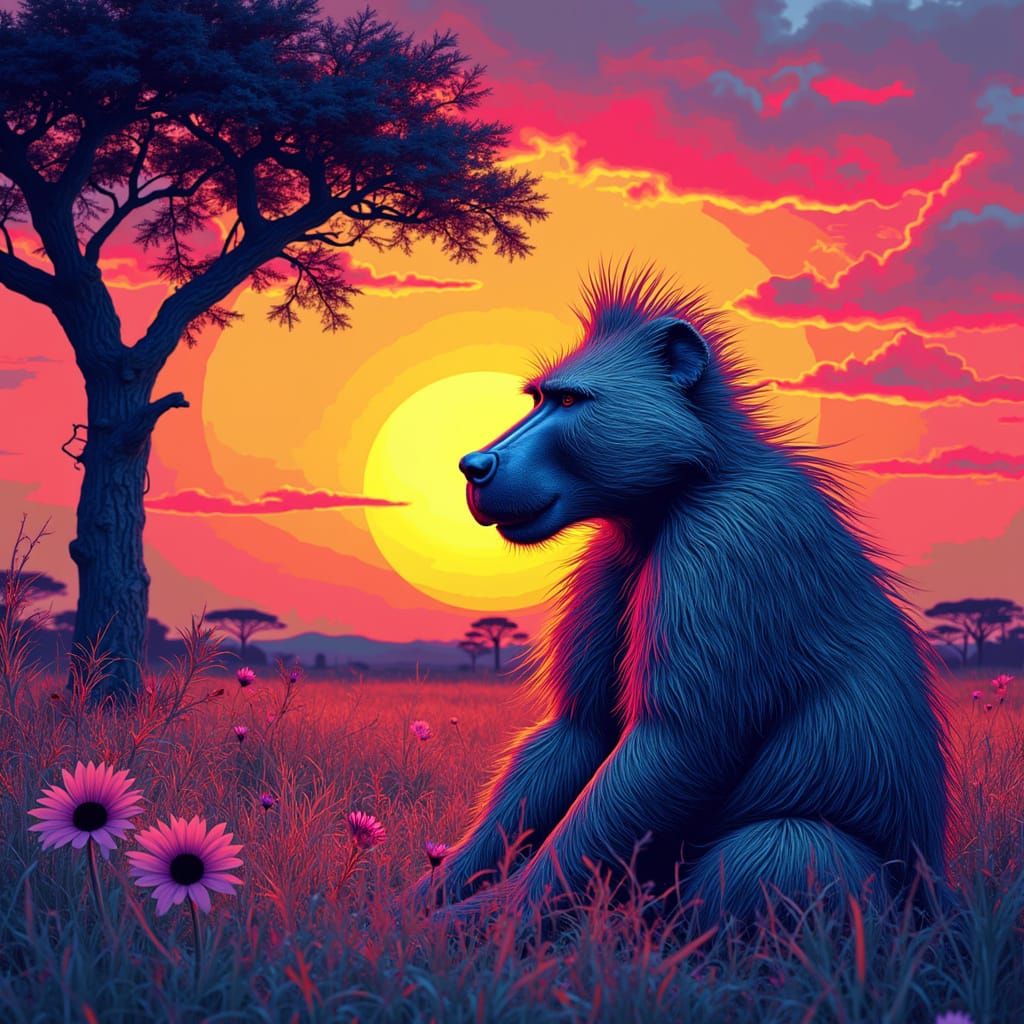 Majestic Baboon in Vibrant Stereogram