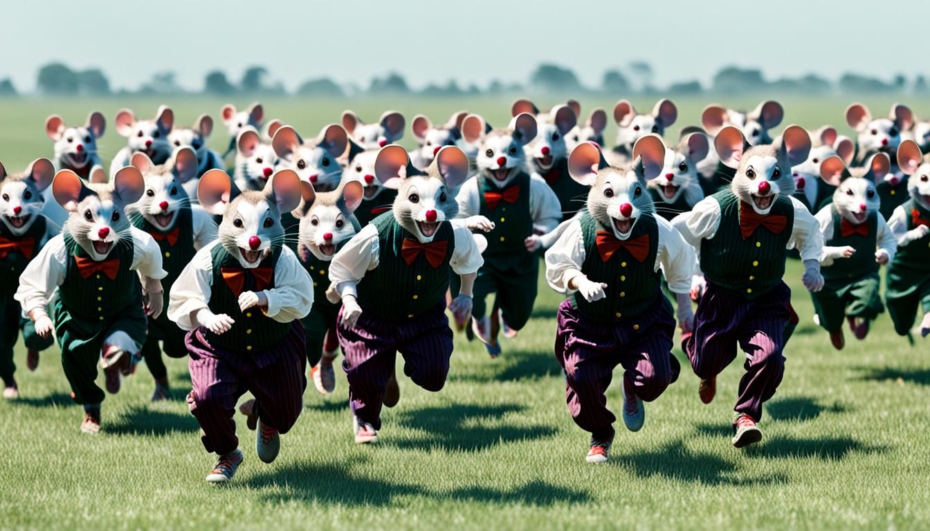 Clown Mice Running Across Field