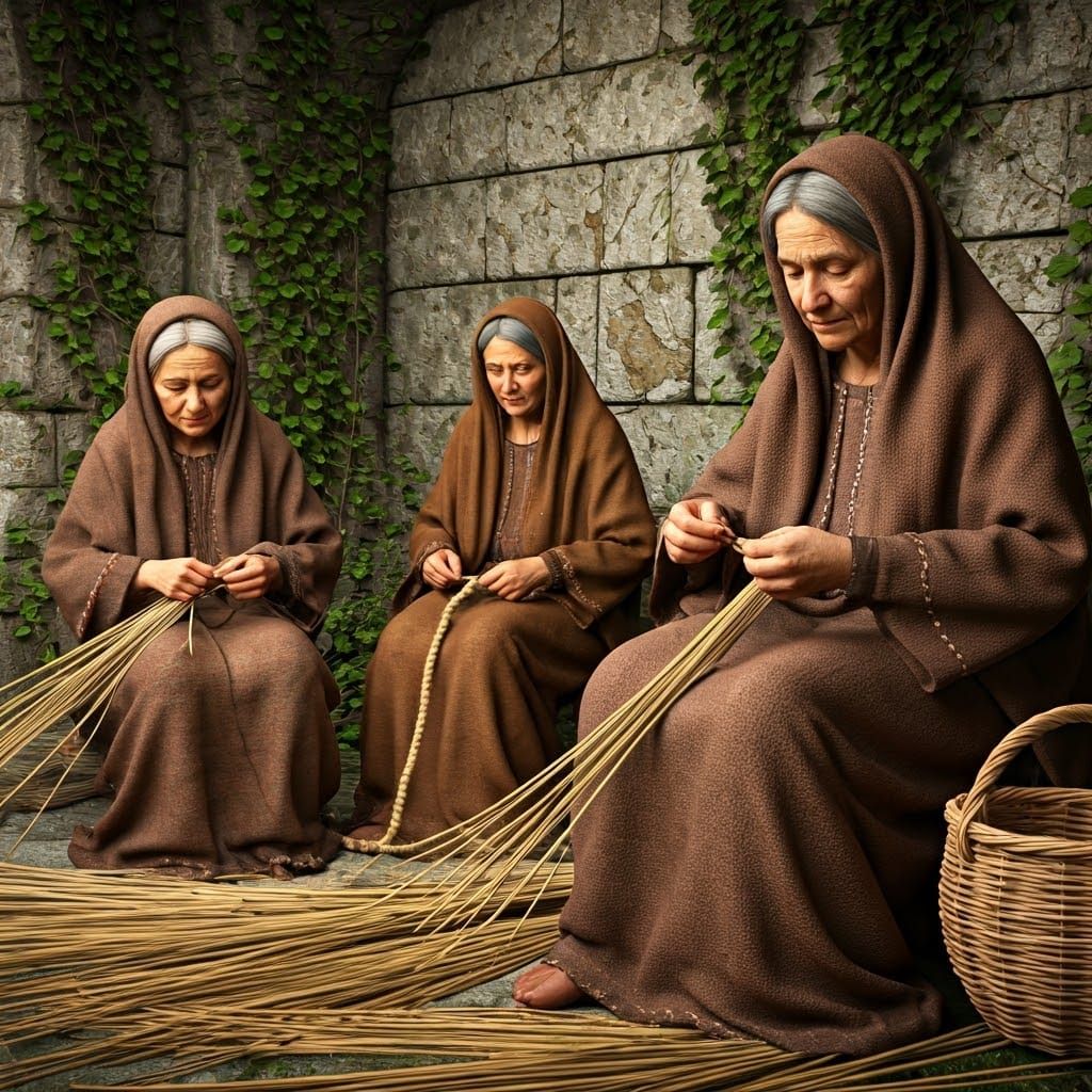 Ancient Weaving Women in Hyperrealistic Style