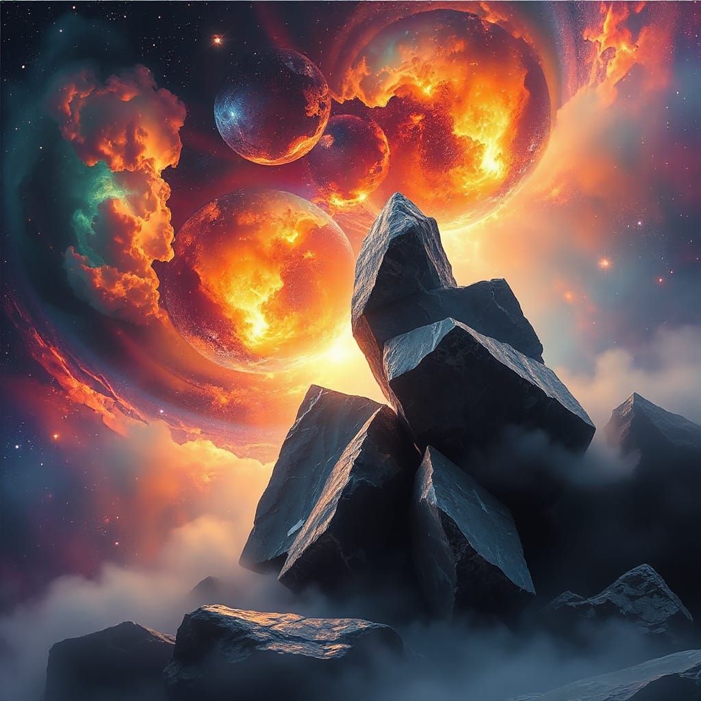 Cosmic Worlds Merging in Surreal Digital Art