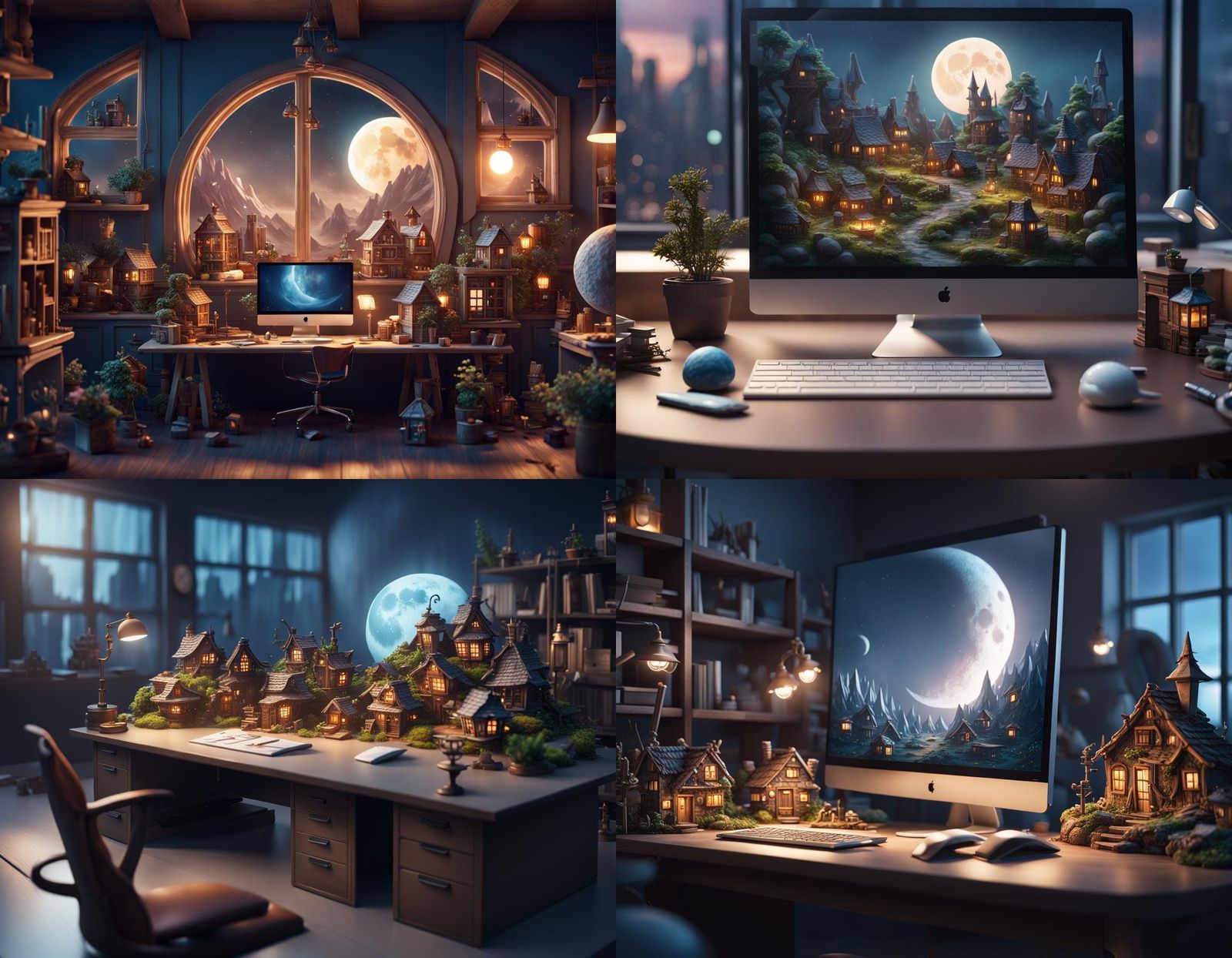 Tiny Fairy Village on Office Desk, Fantasy Concept Art