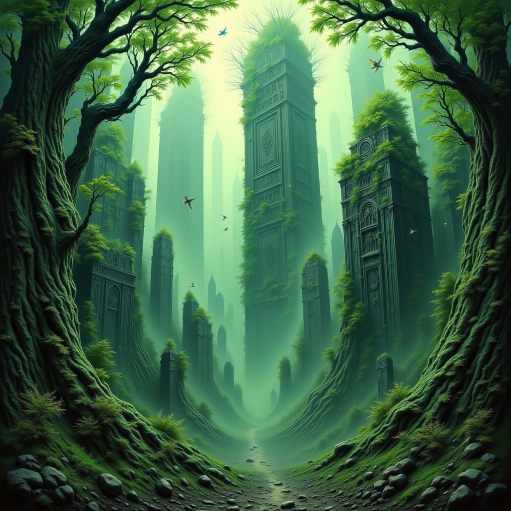 Lost City Metropolis Reclaimed by Emerald Jungle