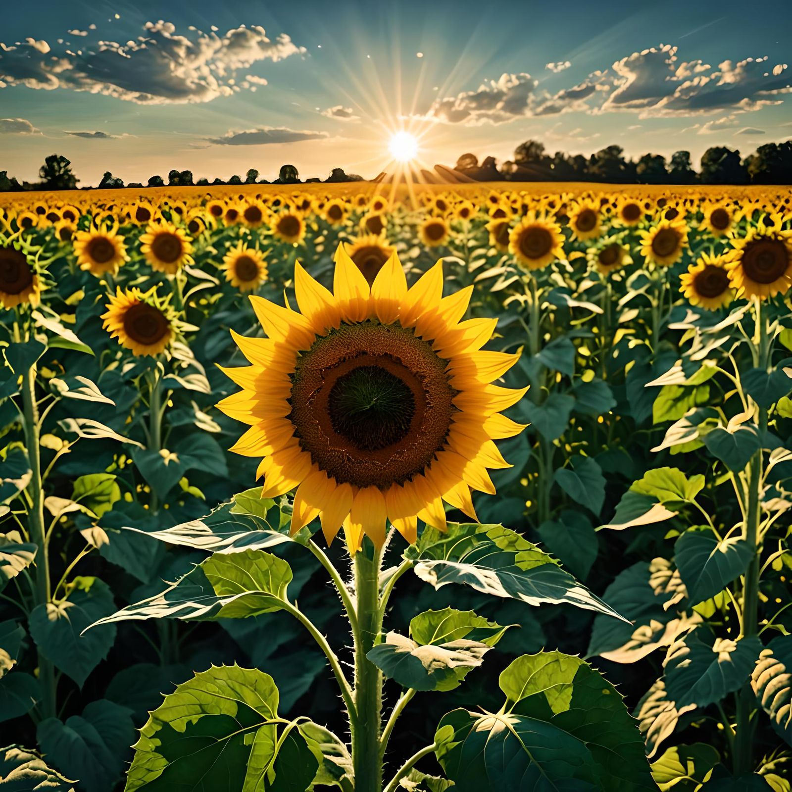 Surreal Summer Sunflower Double-Exposure in HDR