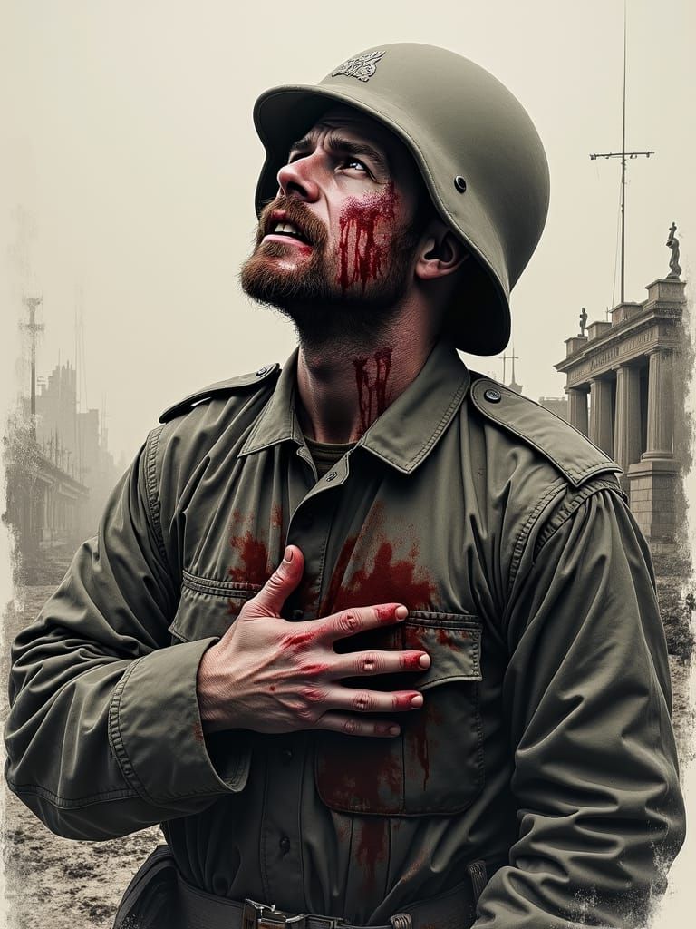 Wounded Soldier Portrait in Gritty, Dystopian Style