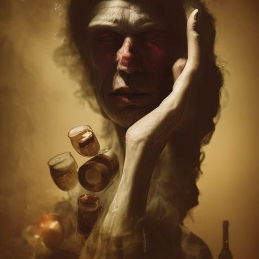 Shamanic Portrait in Hellish Landscape, Surreal Art