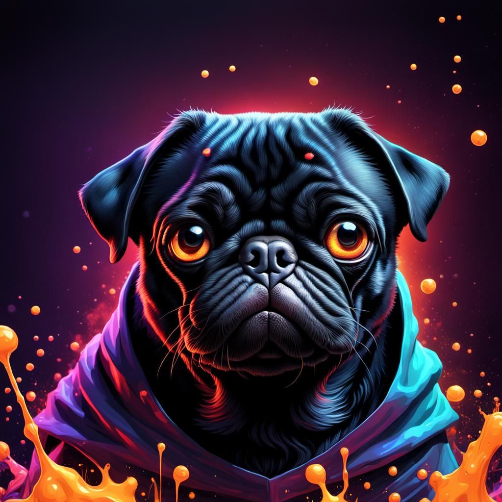 Diabolic Blacklight Pug Wizard in 3D