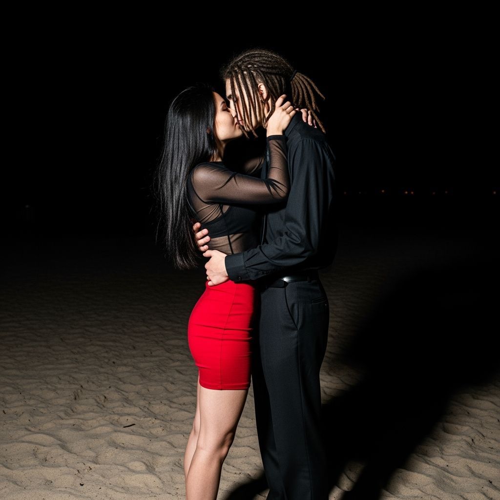 Passionate Kiss on a Beach at Night