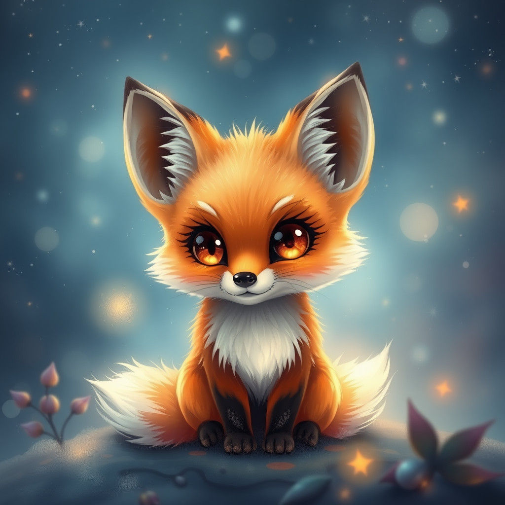 Chibi Fox with Galaxy Eyes in Ethereal Style