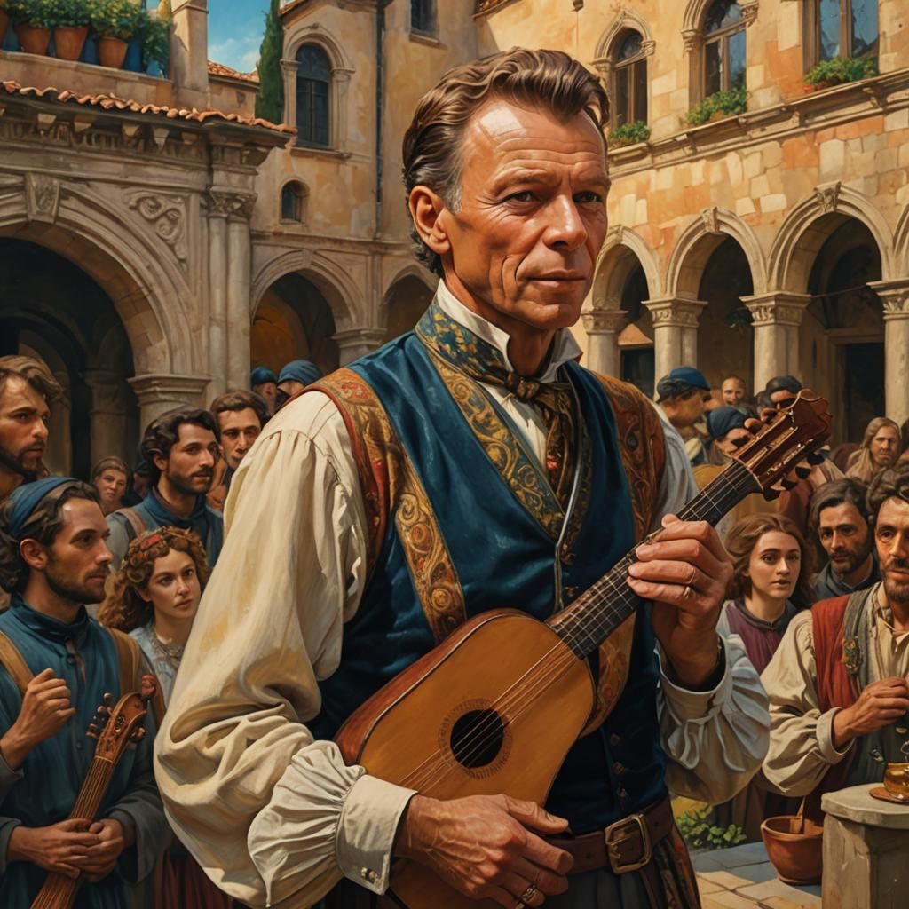 Renaissance Bard in Tuscan Courtyard