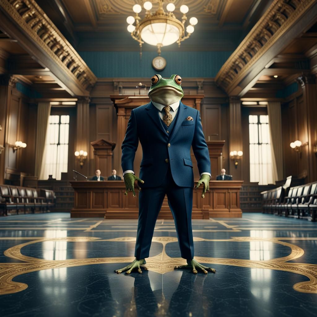 Frog Lawyer in Ornate Courtroom: Digital Matte Painting