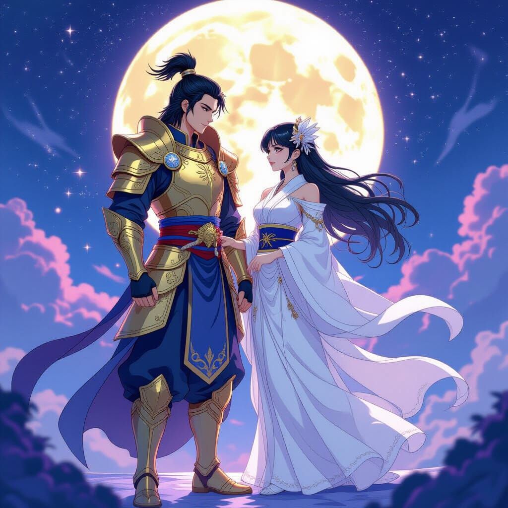 Celestial Anime Art: Sun God and Moon Goddess