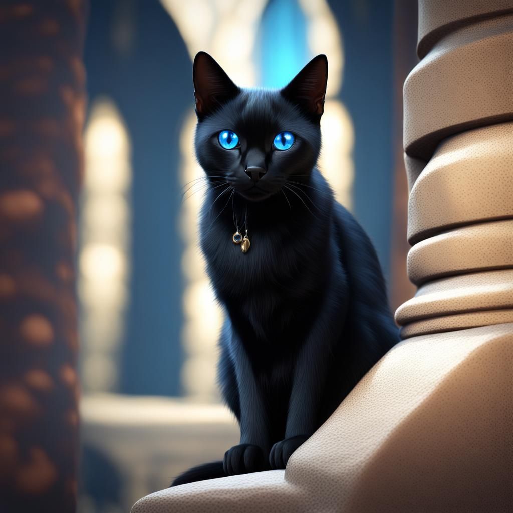 Bombay Cat with Glowing Collar: Digital Fantasy Art