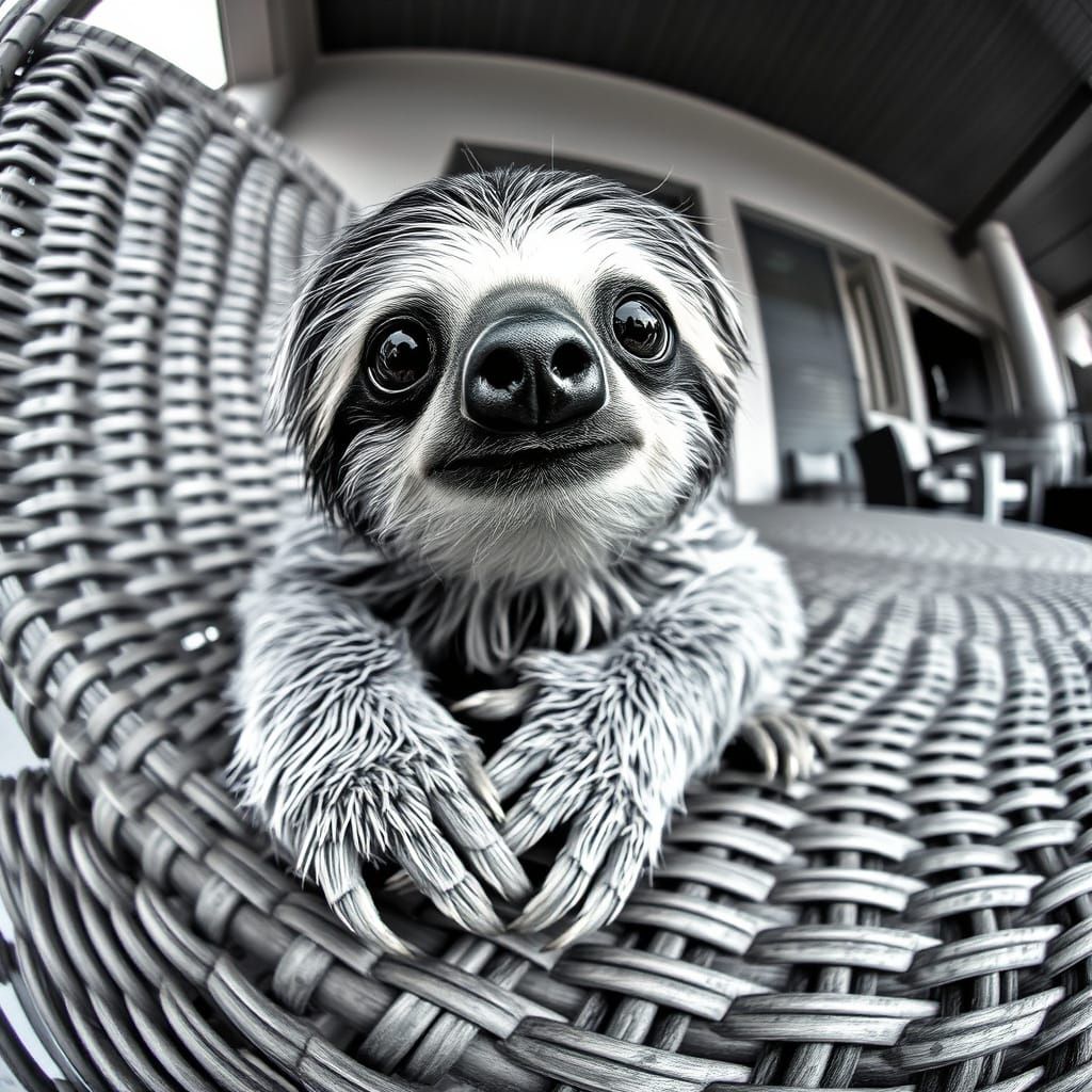 Surreal Black and White Mural Depicts Futuristic Sloth in Hy...