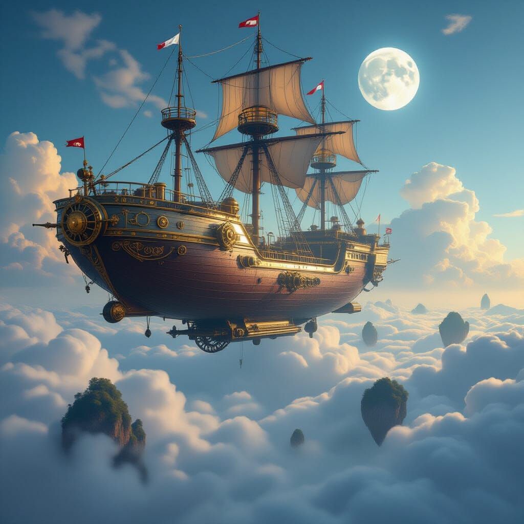 Steampunk Airship Over Cloud Sea
