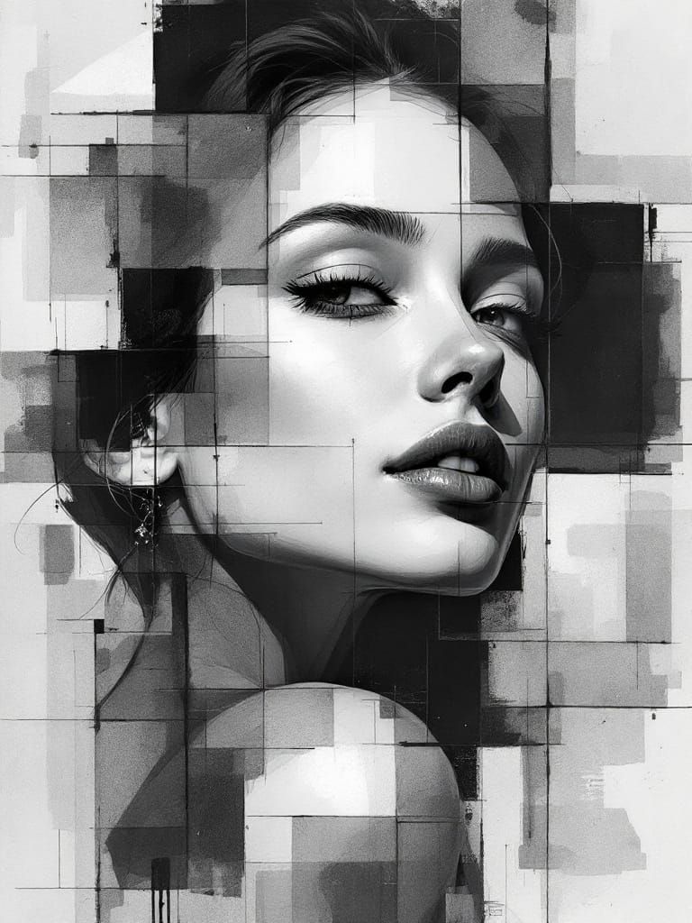 Serenely Contemplative Grayscale Portrait