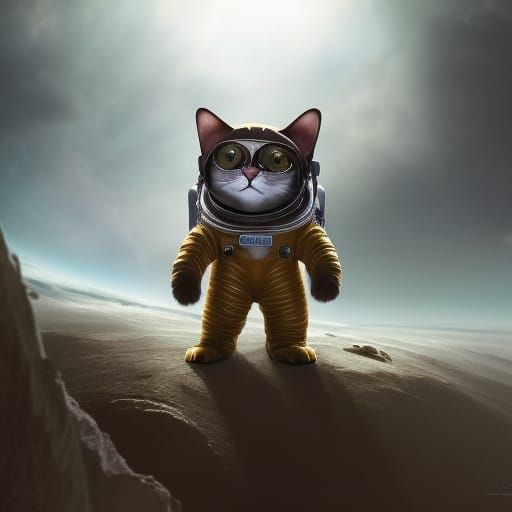 Astronaut Cat on Alien Planet: Digital Matte Painting