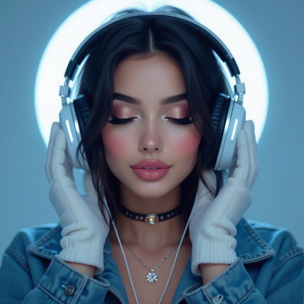 Beautiful Girl with Moon Tattoo in Cyberpunk Style