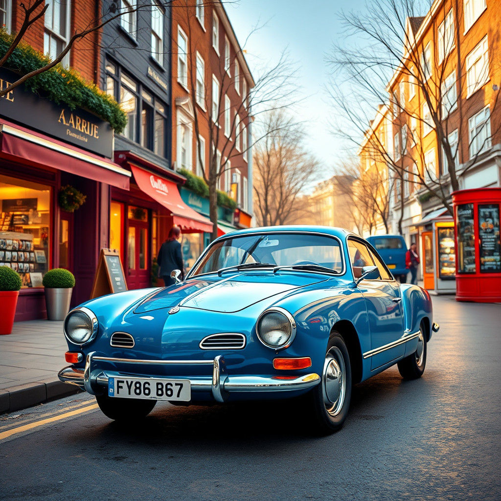 Vibrant Blue Karmann Ghia in a London Suburb Scene