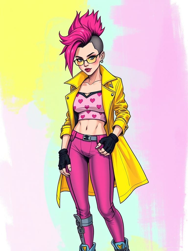Cyberpunk Woman with Pink Mohawk in Graphic Novel Style