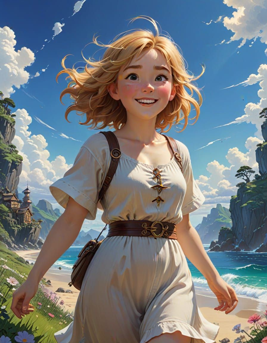 Majestic Fantasy Cleric Maiden in Whimsical Landscape