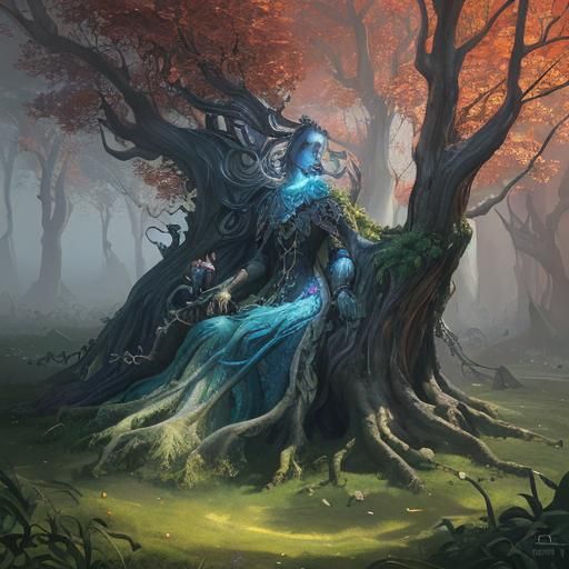 Anthropomorphic Character Emerges from Tree in Oil Painting ...