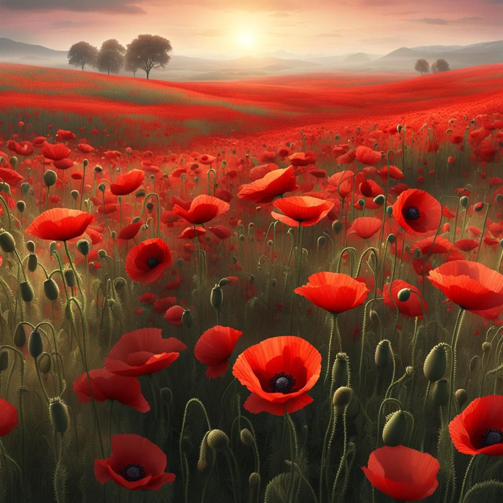 Vibrant Red Poppy Field: 3D Rendered Landscape