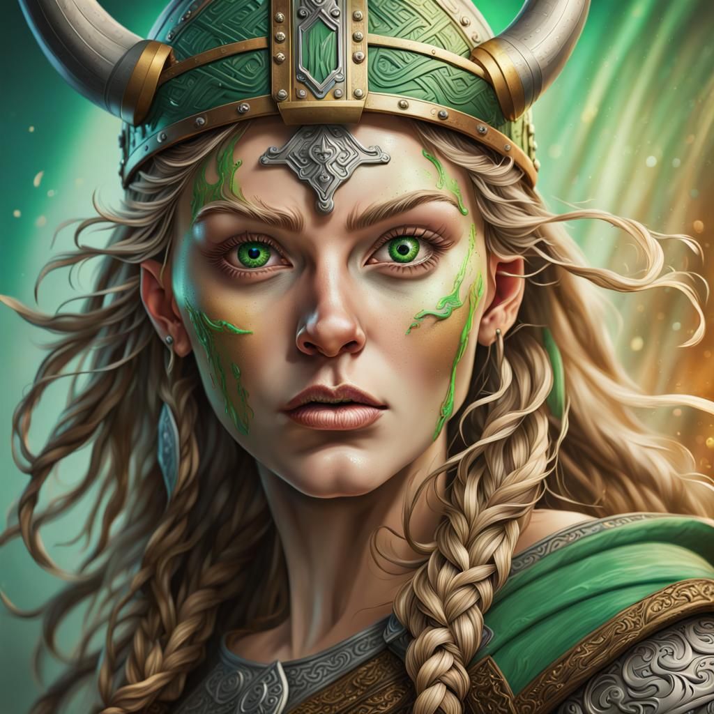 Green Eyed Viking Queen Torah: Hyperrealistic Splash Art