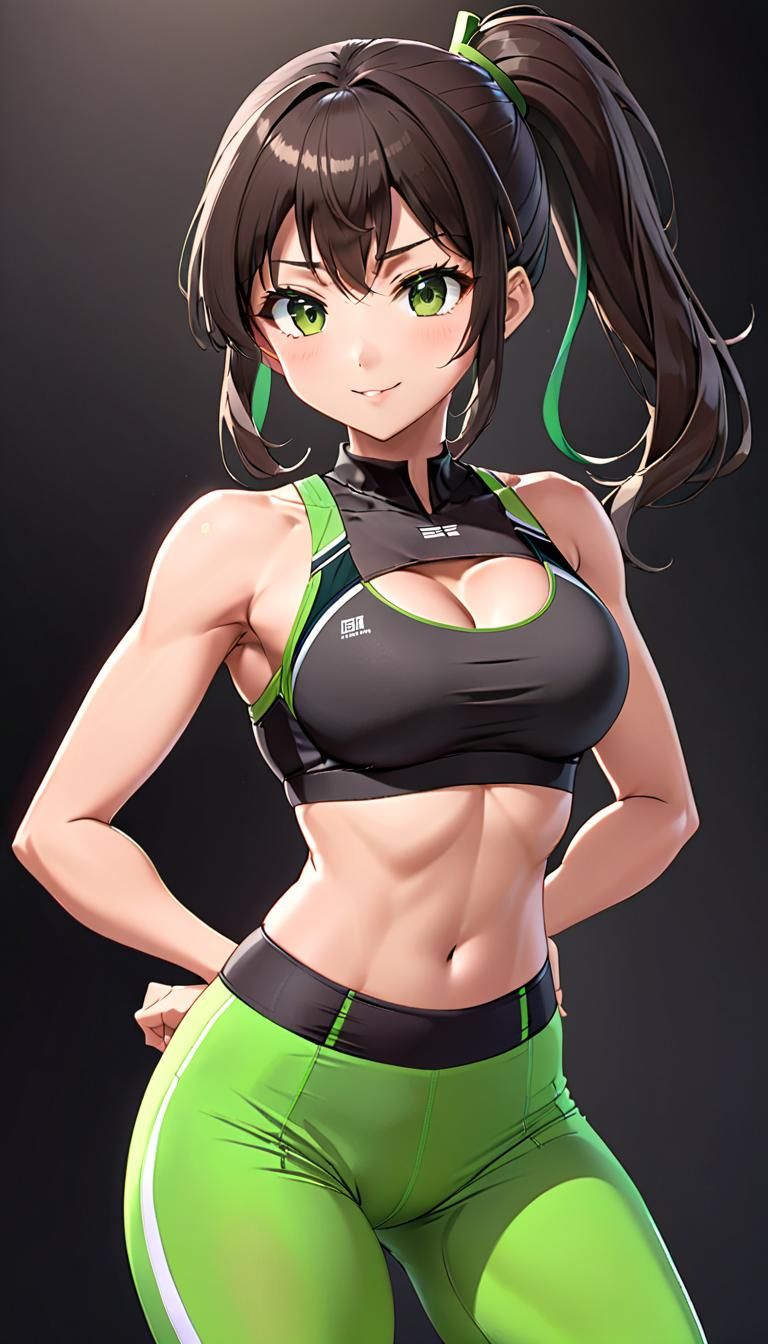 Anime Girl with Ponytail in Workout Gear