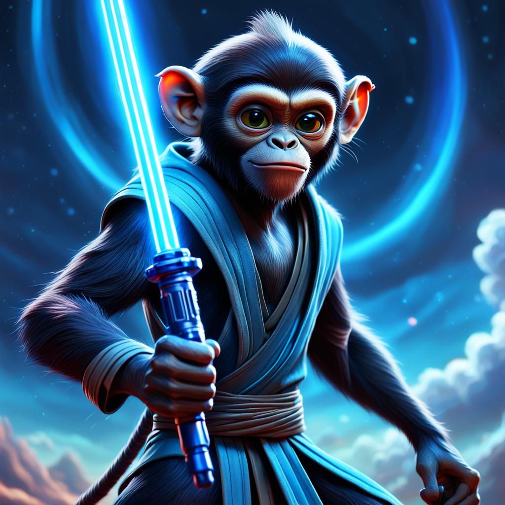 Spider Monkey Jedi Warrior in Pixar Style