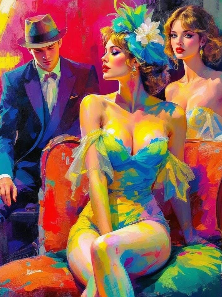 Jazz Band on Stage: Hyperreal Impasto Pin-Up